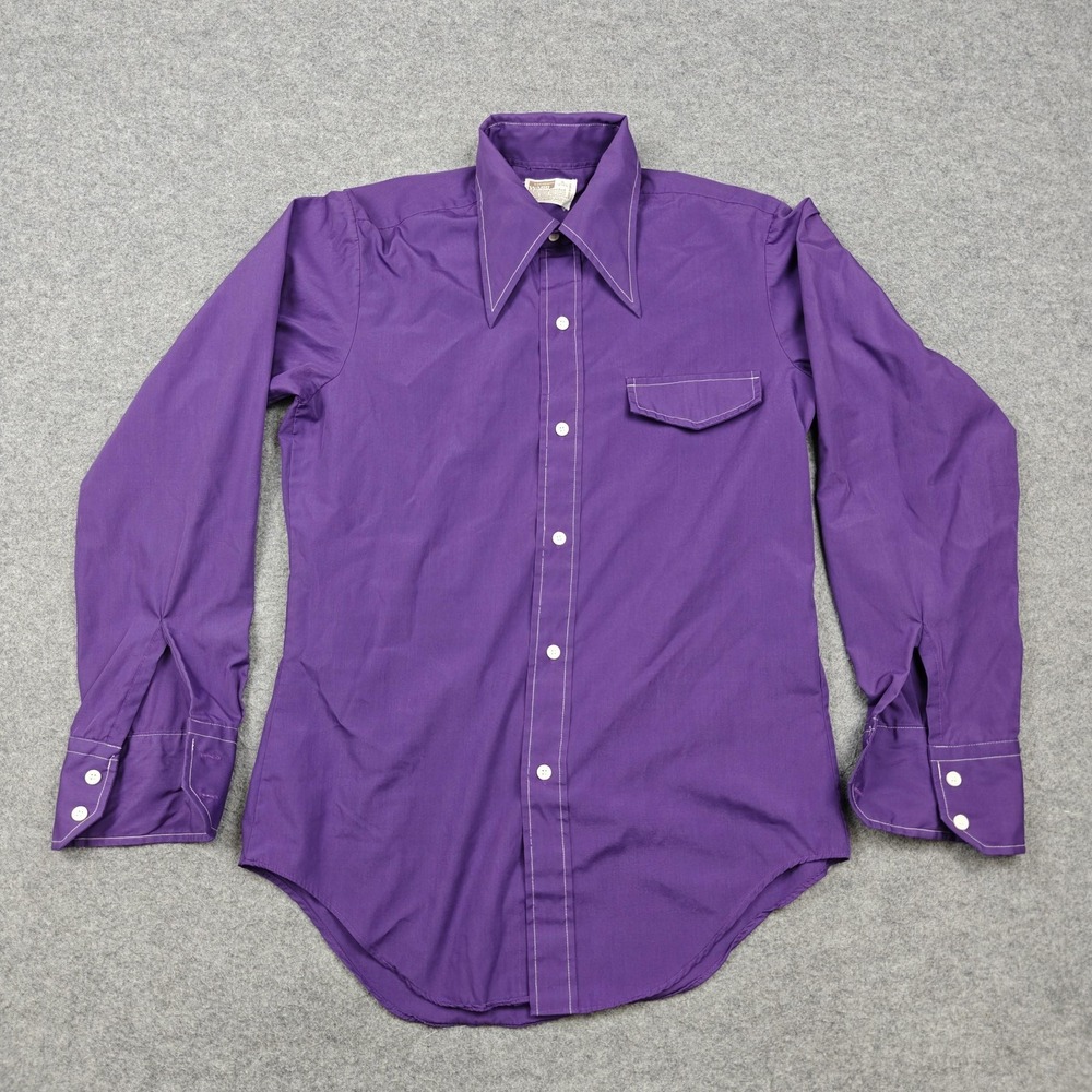 Vintage Montgomery Ward Dress Shirt Mens Small Purple Classic Fit Long Sleeve